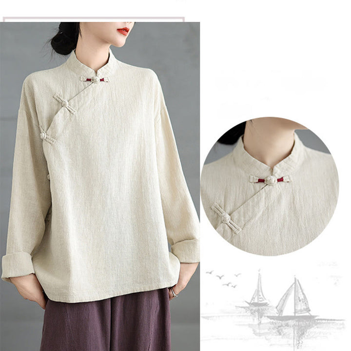 Koszula damska z długim rękawem i guzikami w jednolitym kolorze z Buddha Stones - image 6