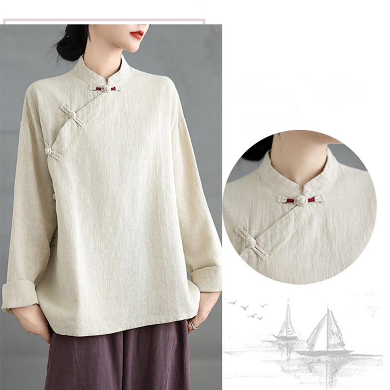 Koszula damska z długim rękawem i guzikami w jednolitym kolorze z Buddha Stones - image 6