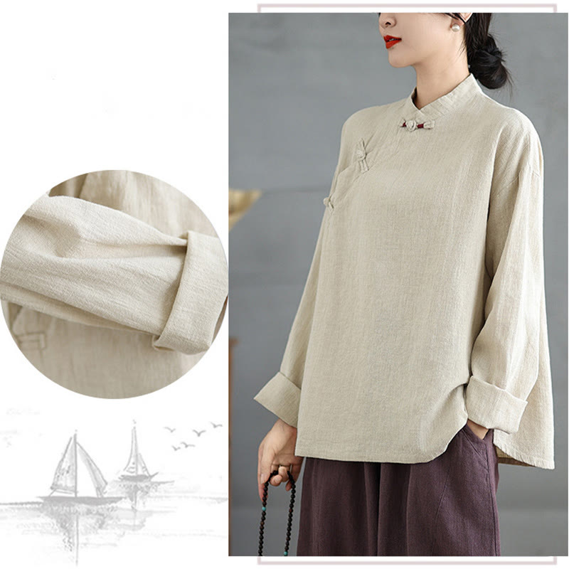 Koszula damska z długim rękawem i guzikami w jednolitym kolorze z Buddha Stones - image 8