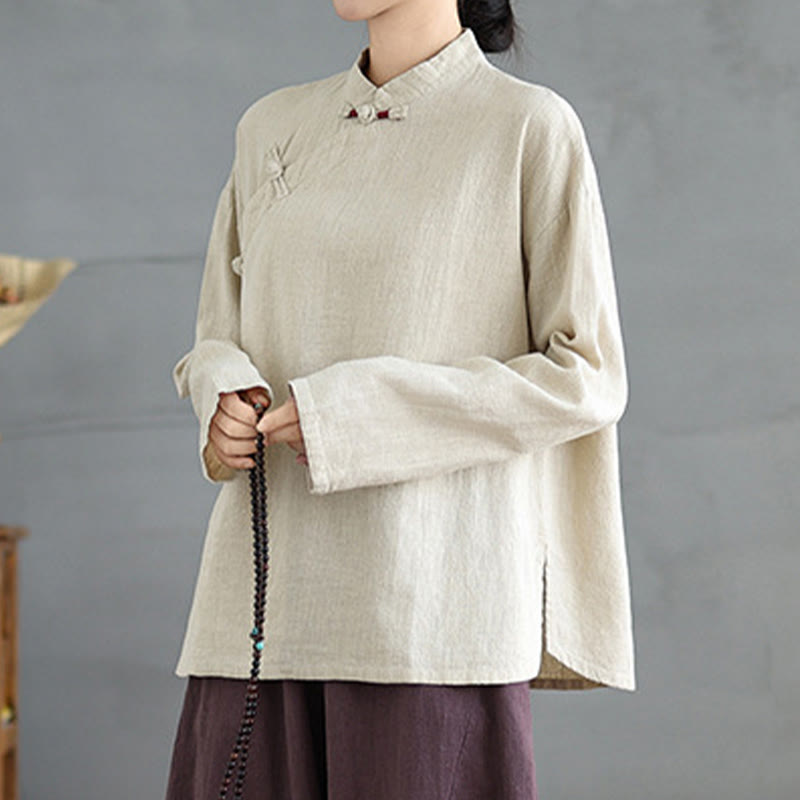 Koszula damska z długim rękawem i guzikami w jednolitym kolorze z Buddha Stones - image 5