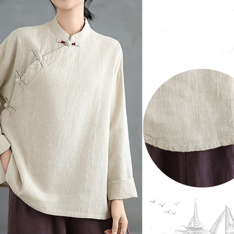 Koszula damska z długim rękawem i guzikami w jednolitym kolorze z Buddha Stones - image 7