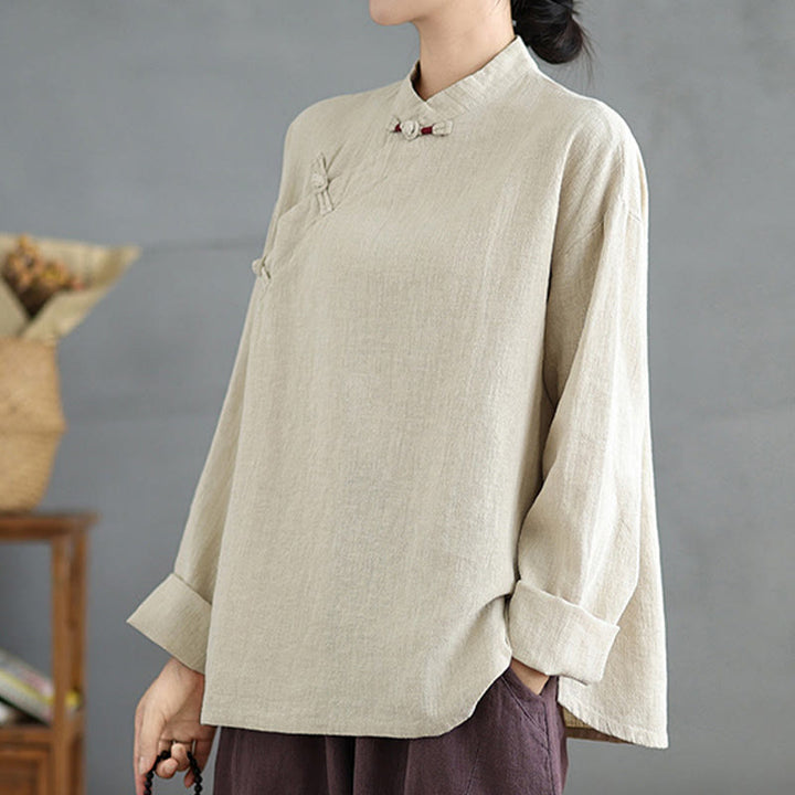 Koszula damska z długim rękawem i guzikami w jednolitym kolorze z Buddha Stones - image 3