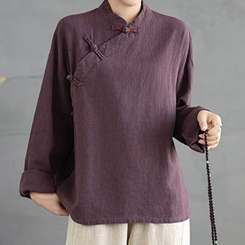 Koszula damska z długim rękawem i guzikami w jednolitym kolorze z Buddha Stones - image 13