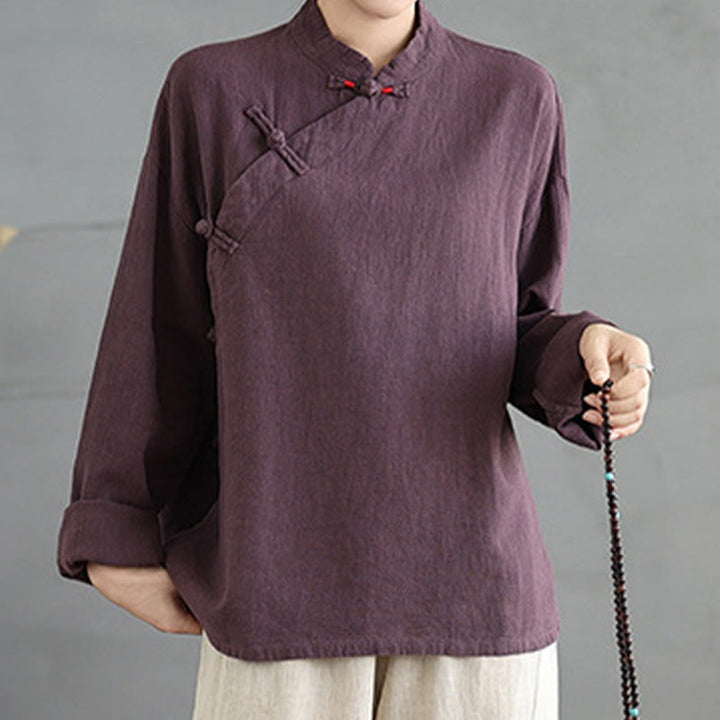 Koszula damska z długim rękawem i guzikami w jednolitym kolorze z Buddha Stones - image 13