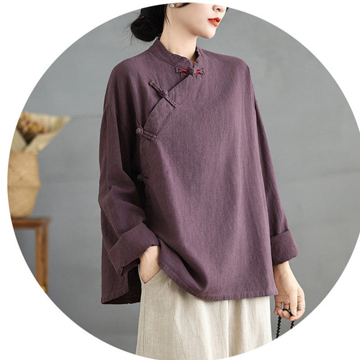 Koszula damska z długim rękawem i guzikami w jednolitym kolorze z Buddha Stones - image 17