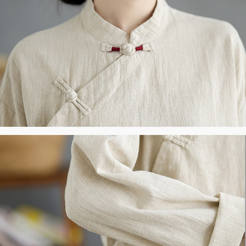 Koszula damska z długim rękawem i guzikami w jednolitym kolorze z Buddha Stones - image 9