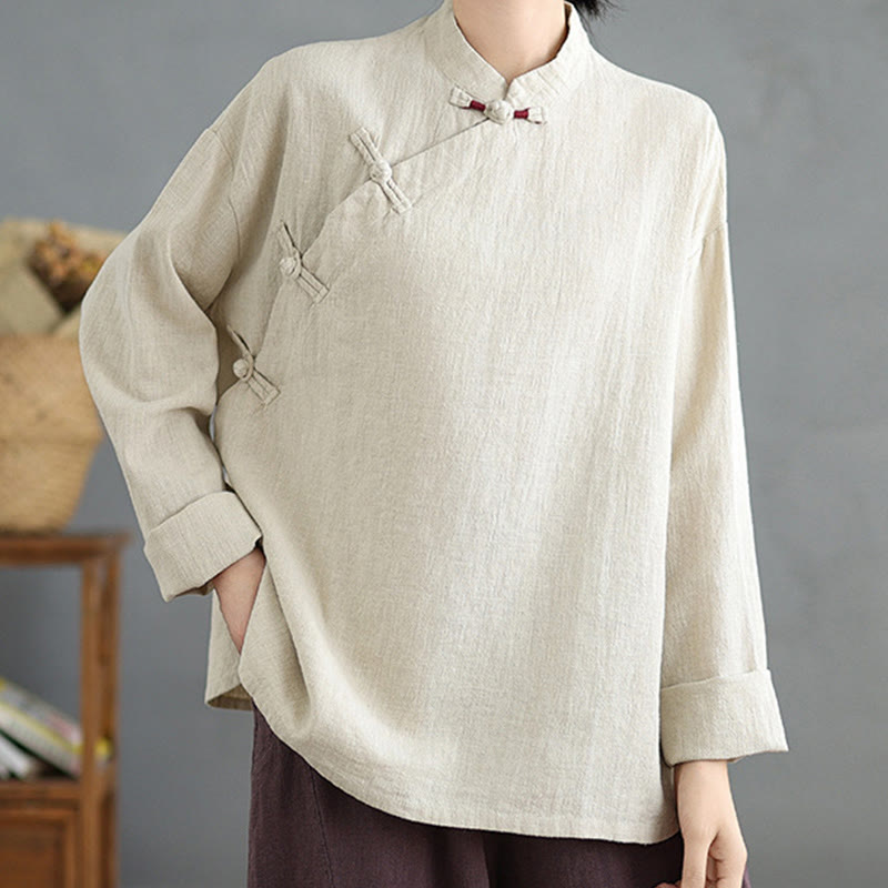 Koszula damska z długim rękawem i guzikami w jednolitym kolorze z Buddha Stones - image 2