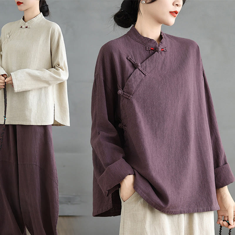 Koszula damska z długim rękawem i guzikami w jednolitym kolorze z Buddha Stones - image 19