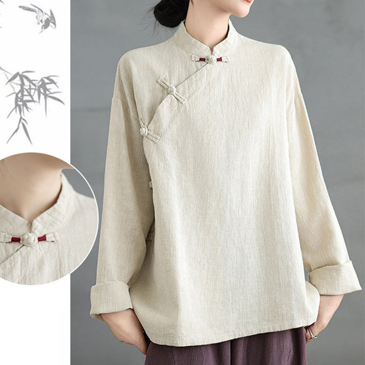 Koszula damska z długim rękawem i guzikami w jednolitym kolorze z Buddha Stones - image 18