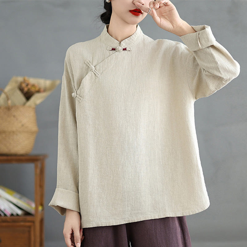 Koszula damska z długim rękawem i guzikami w jednolitym kolorze z Buddha Stones - image 1