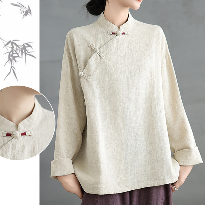 Koszula damska z długim rękawem i guzikami w jednolitym kolorze z Buddha Stones - image 18