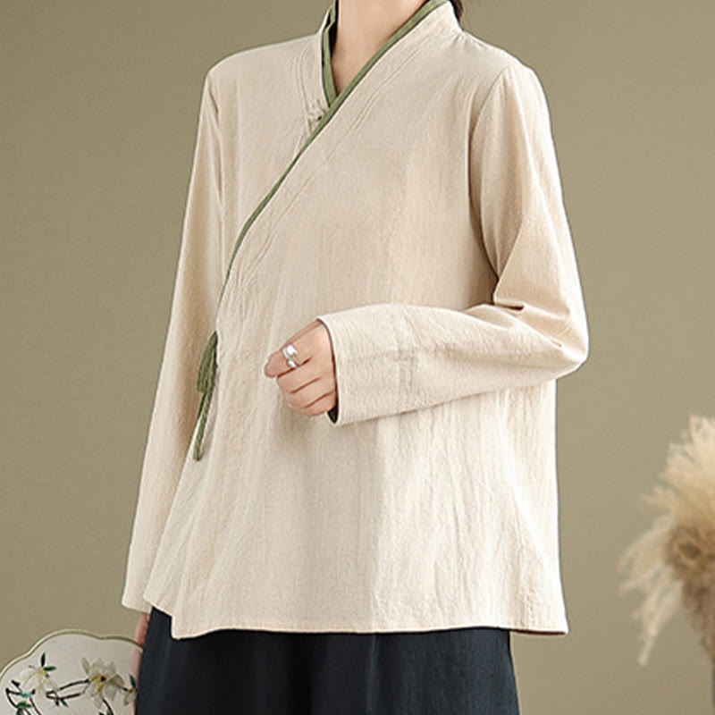 Koszula damska z długim rękawem i sznurowaniem w jednolitym kolorze z motywem Buddha Stones Hanfu - image 6