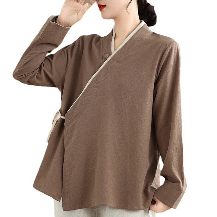 Koszula damska z długim rękawem i sznurowaniem w jednolitym kolorze z motywem Buddha Stones Hanfu - image 25