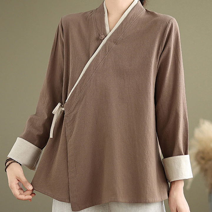 Koszula damska z długim rękawem i sznurowaniem w jednolitym kolorze z motywem Buddha Stones Hanfu - image 19