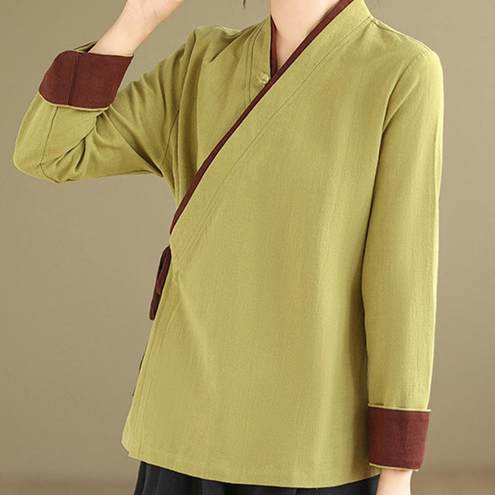 Koszula damska z długim rękawem i sznurowaniem w jednolitym kolorze z motywem Buddha Stones Hanfu - image 11