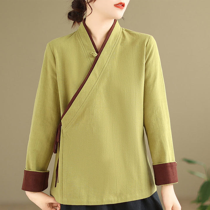 Koszula damska z długim rękawem i sznurowaniem w jednolitym kolorze z motywem Buddha Stones Hanfu - image 9