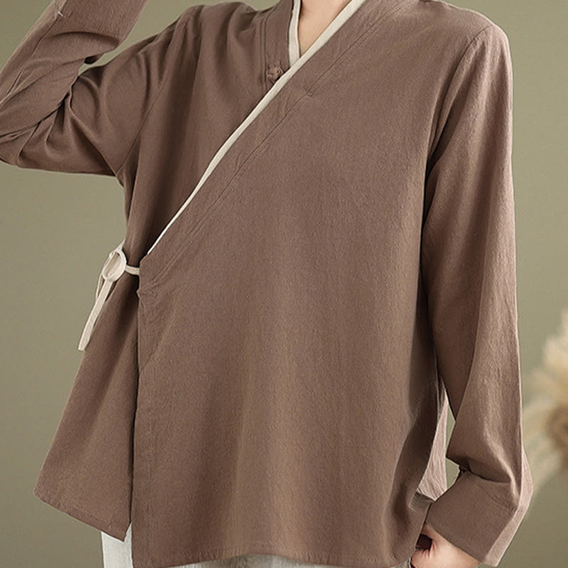 Koszula damska z długim rękawem i sznurowaniem w jednolitym kolorze z motywem Buddha Stones Hanfu - image 20