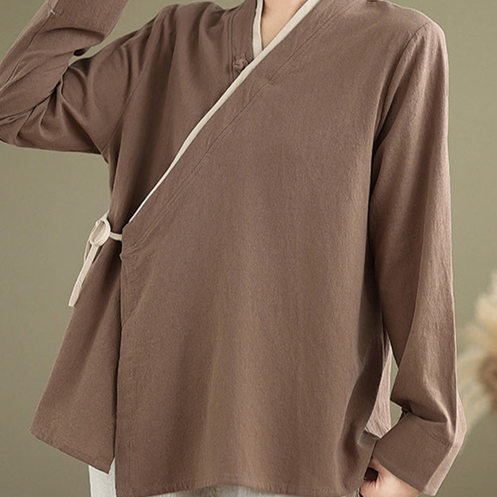 Koszula damska z długim rękawem i sznurowaniem w jednolitym kolorze z motywem Buddha Stones Hanfu - image 20