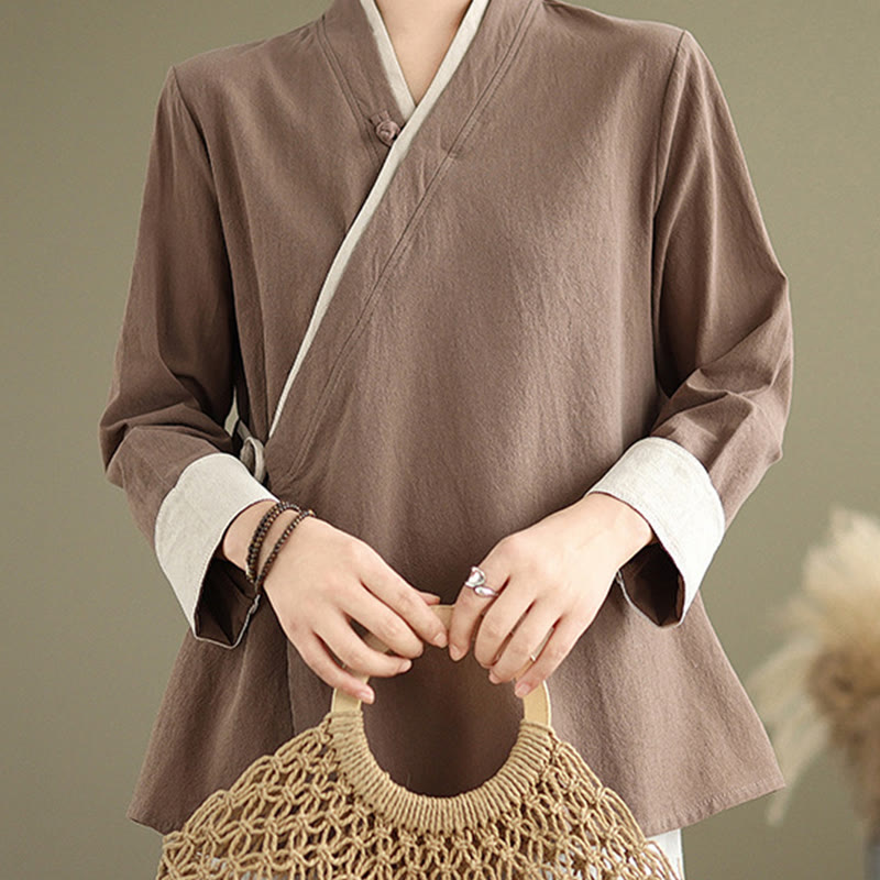 Koszula damska z długim rękawem i sznurowaniem w jednolitym kolorze z motywem Buddha Stones Hanfu - image 22