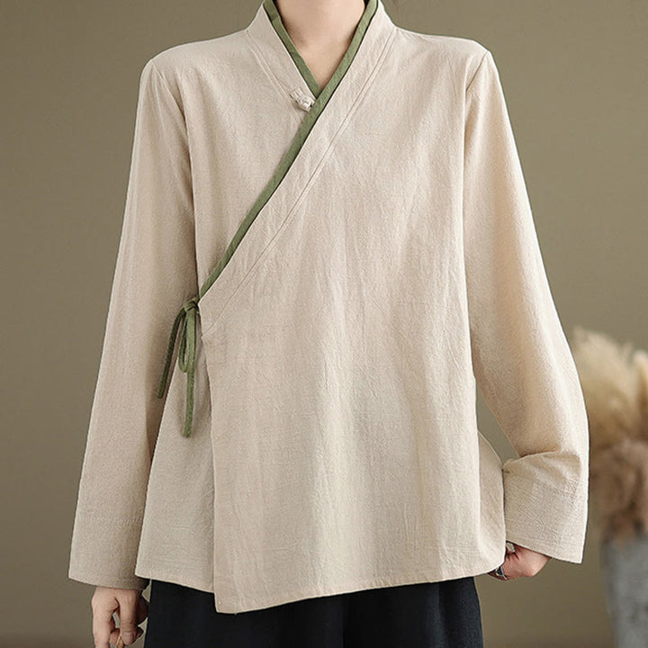 Koszula damska z długim rękawem i sznurowaniem w jednolitym kolorze z motywem Buddha Stones Hanfu - image 2