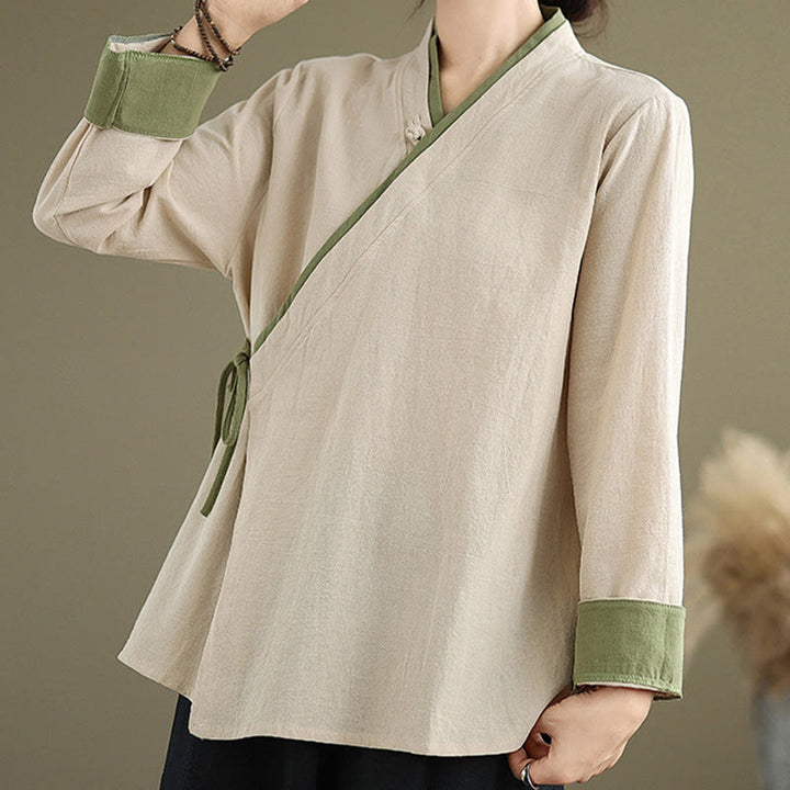 Koszula damska z długim rękawem i sznurowaniem w jednolitym kolorze z motywem Buddha Stones Hanfu - image 4