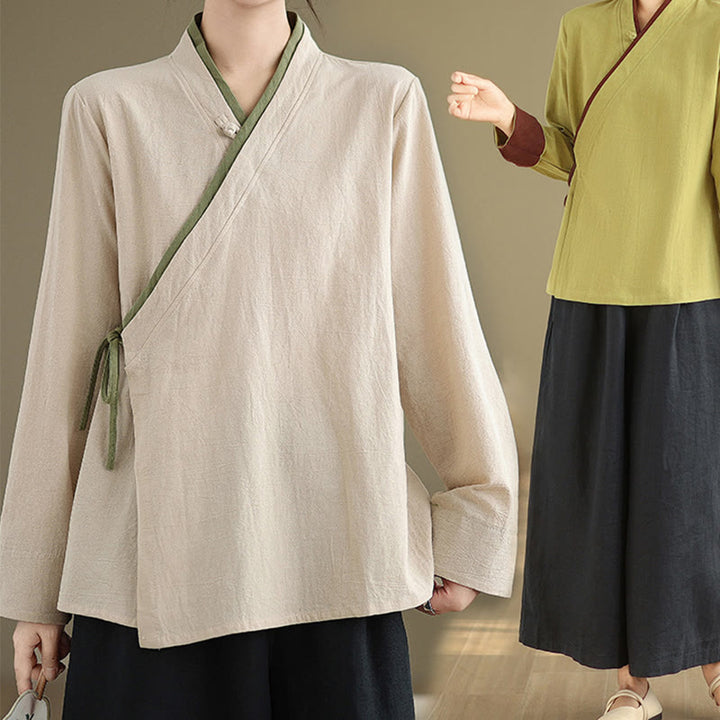 Koszula damska z długim rękawem i sznurowaniem w jednolitym kolorze z motywem Buddha Stones Hanfu - image 7