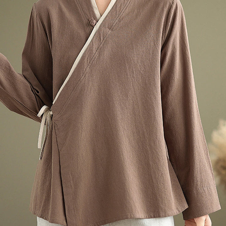 Koszula damska z długim rękawem i sznurowaniem w jednolitym kolorze z motywem Buddha Stones Hanfu - image 23