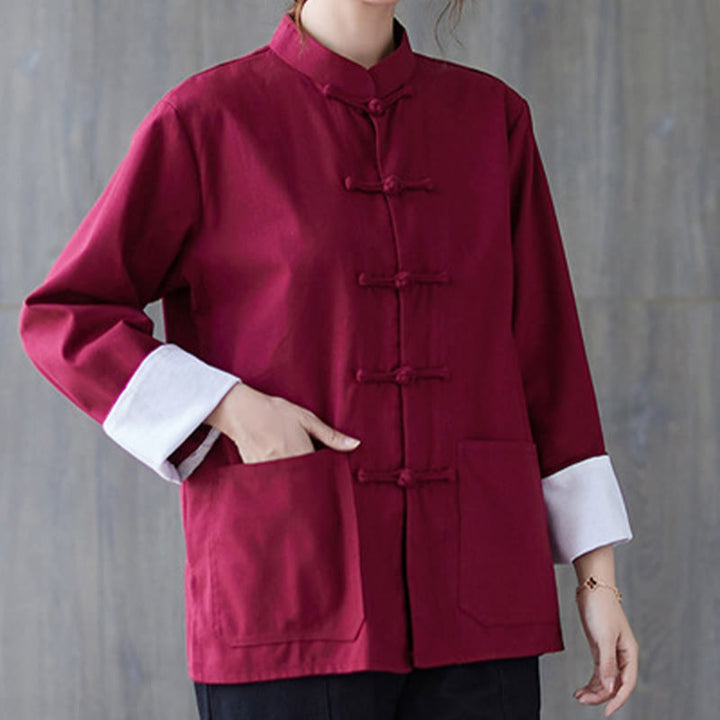 Buddha Stones damskie żaba-guzik koszula z długim rękawem spodnie medytacyjne bawełna len odzież