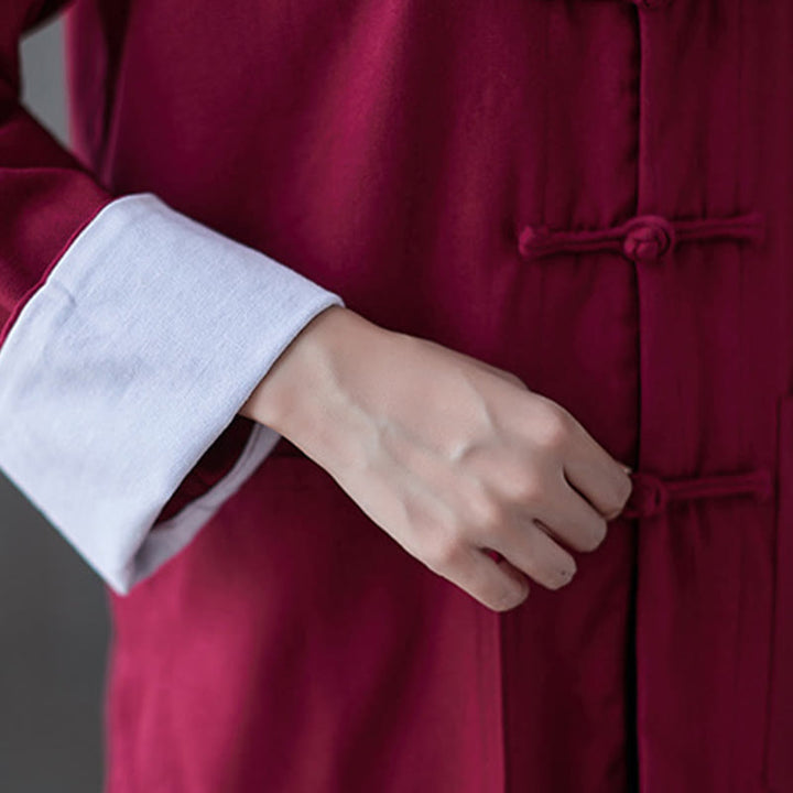 Buddha Stones damskie żaba-guzik koszula z długim rękawem spodnie medytacyjne bawełna len odzież