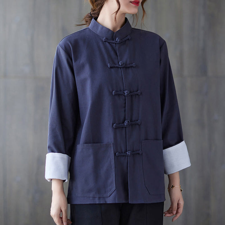 Buddha Stones damskie żaba-guzik koszula z długim rękawem spodnie medytacyjne bawełna len odzież - image 15