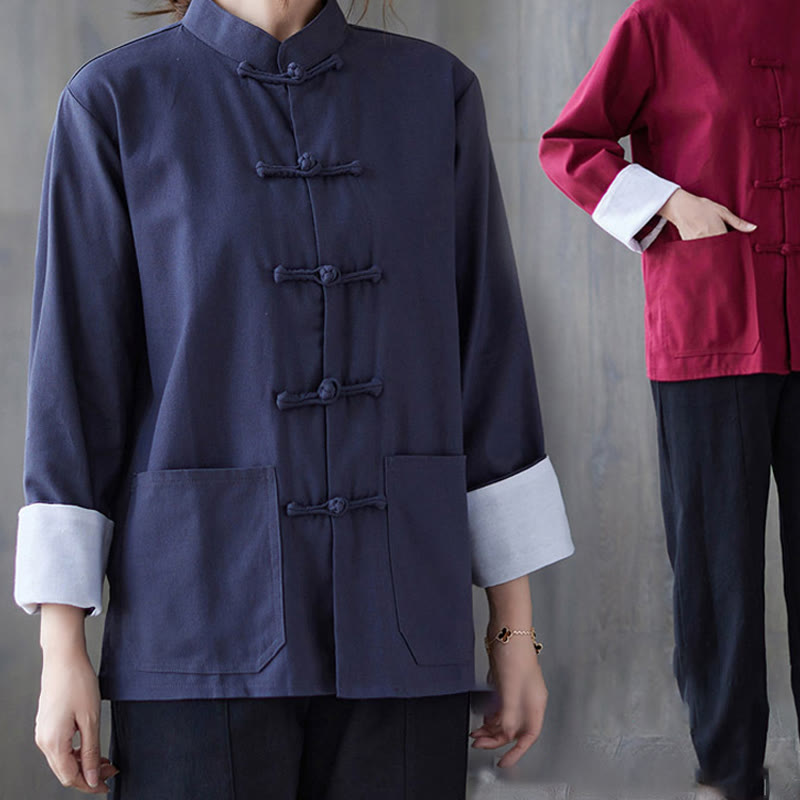 Buddha Stones damskie żaba-guzik koszula z długim rękawem spodnie medytacyjne bawełna len odzież - image 19