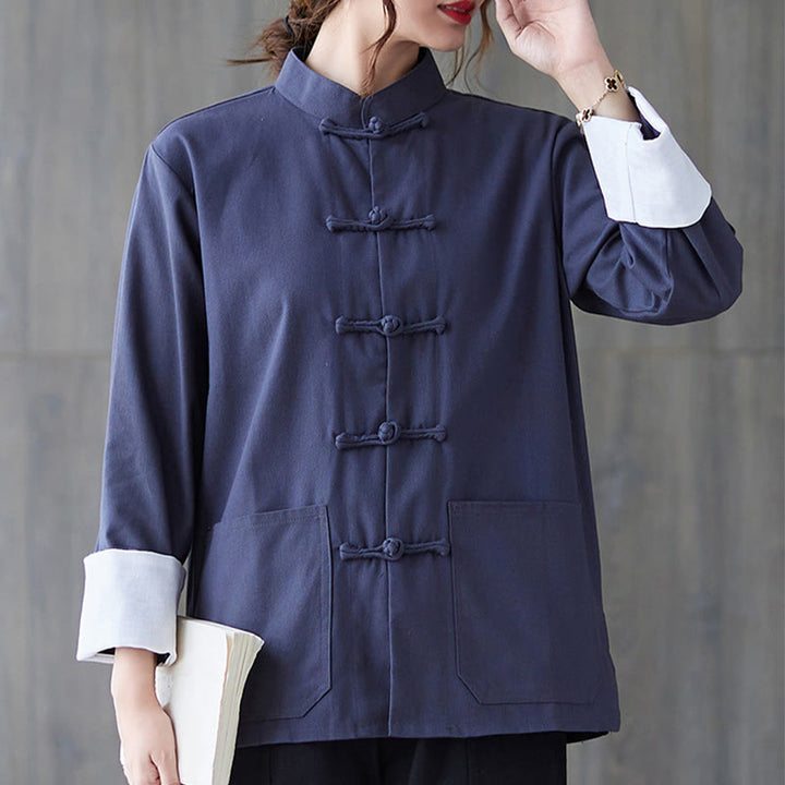 Buddha Stones damskie żaba-guzik koszula z długim rękawem spodnie medytacyjne bawełna len odzież