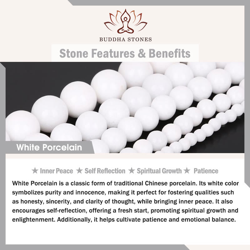 Buddha Stones 108 Mala Koraliki Biała Porcelana Sześć Prawdziwych Słów ' Om Mani Padme Hum' Bransoletka Cierpliwości