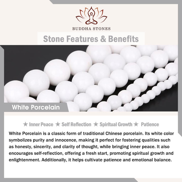Buddha Stones 108 Mala Koraliki Biała Porcelana Sześć Prawdziwych Słów ' Om Mani Padme Hum' Bransoletka Cierpliwości