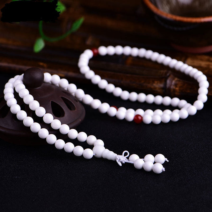 Buddha Stones 108 Mala Koraliki Biała Porcelana Sześć Prawdziwych Słów ' Om Mani Padme Hum' Bransoletka Cierpliwości