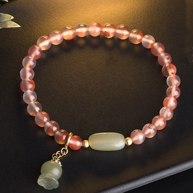 Buddha Stones Południowy Czerwony Agat Akwamaryn Perła Hetian Jade Bambus Kwiat Fortuny Bransoletka