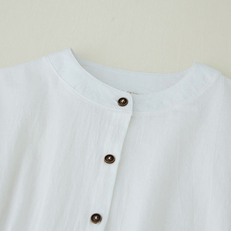 Buddha Stones Geometria Haft Długi Rękaw Guzik Bawełna Len Koszule Damskie