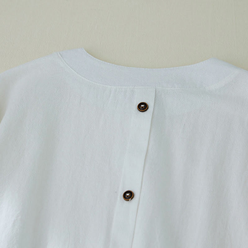 Buddha Stones Geometria Haft Długi Rękaw Guzik Bawełna Len Koszule Damskie - image 11