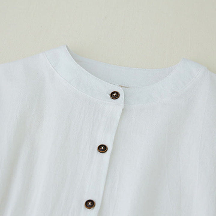 Buddha Stones Geometria Haft Długi Rękaw Guzik Bawełna Len Koszule Damskie - image 10