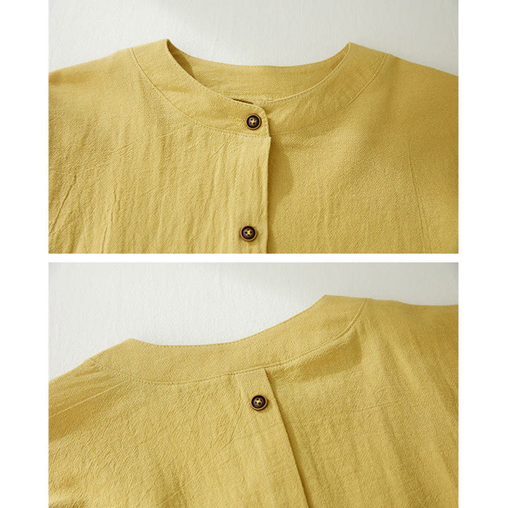 Buddha Stones Geometria Haft Długi Rękaw Guzik Bawełna Len Koszule Damskie - image 6