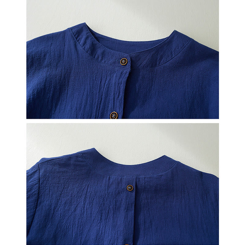 Buddha Stones Geometria Haft Długi Rękaw Guzik Bawełna Len Koszule Damskie