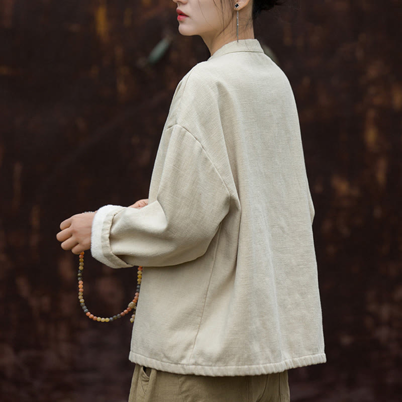 Koszula damska z długim rękawem i ramią lnianą, w jednolitym kolorze , z Buddha Stones, retro