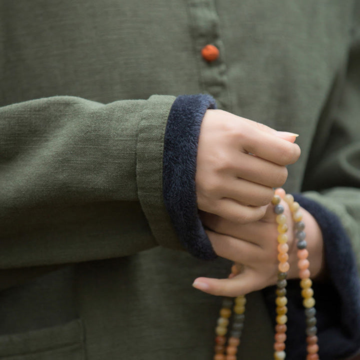 Koszula damska z długim rękawem i ramią lnianą, w jednolitym kolorze , z Buddha Stones, retro