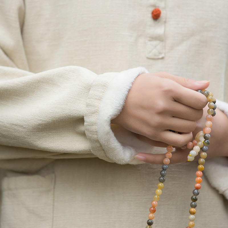 Koszula damska z długim rękawem i ramią lnianą, w jednolitym kolorze , z Buddha Stones, retro