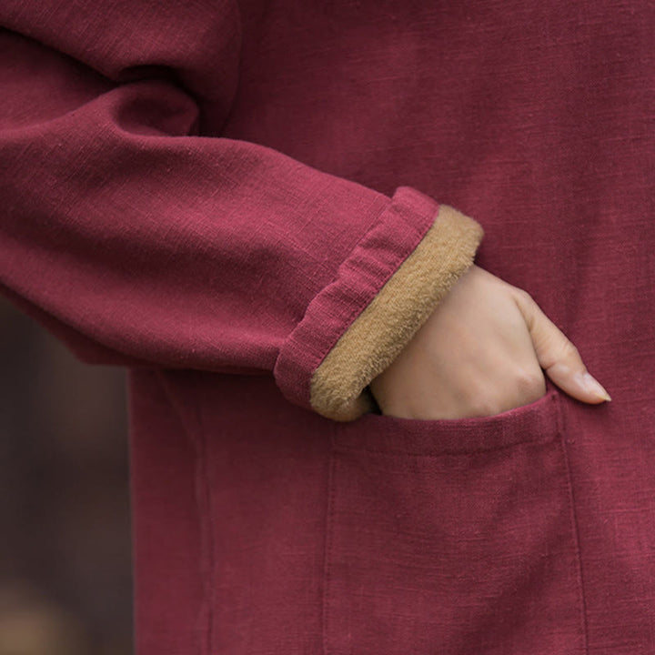 Koszula damska z długim rękawem i ramią lnianą, w jednolitym kolorze , z Buddha Stones, retro