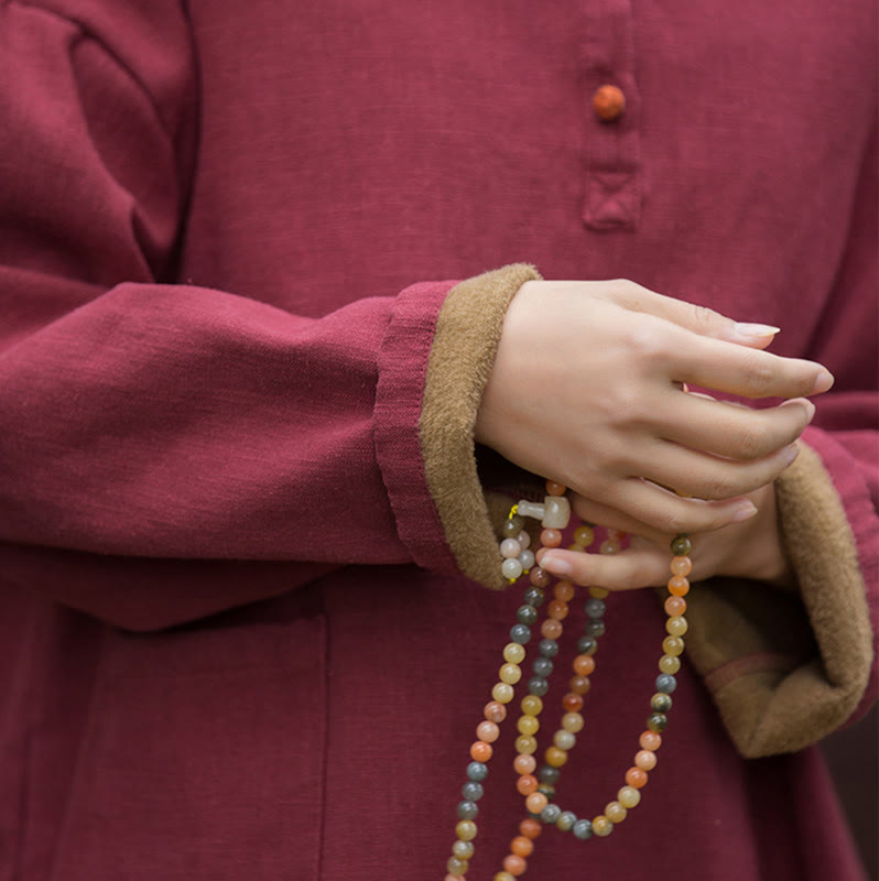 Koszula damska z długim rękawem i ramią lnianą, w jednolitym kolorze , z Buddha Stones, retro - image 24
