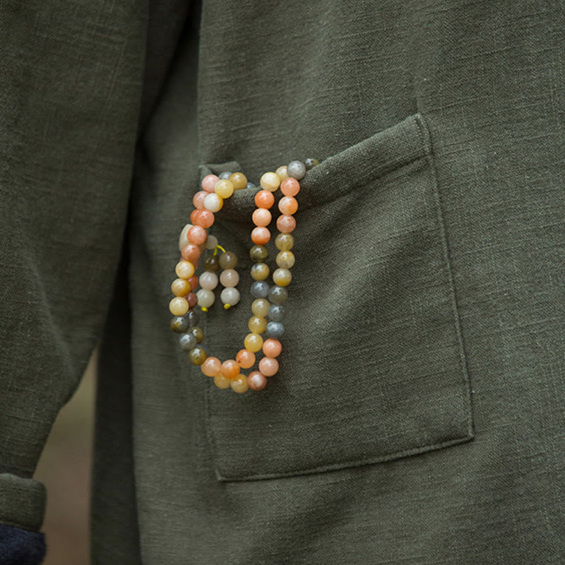 Koszula damska z długim rękawem i ramią lnianą, w jednolitym kolorze , z Buddha Stones, retro