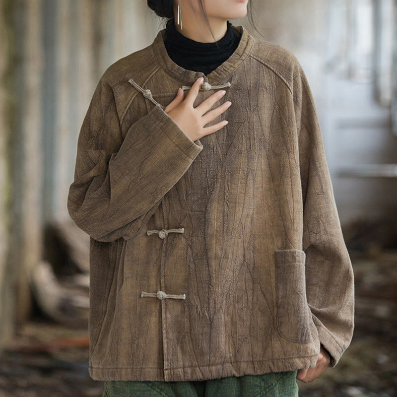 Koszula damska z długim rękawem i ramią lnianą, jednokolorowa, z żabim guzikiem i termicznymi Buddha Stones - image 13