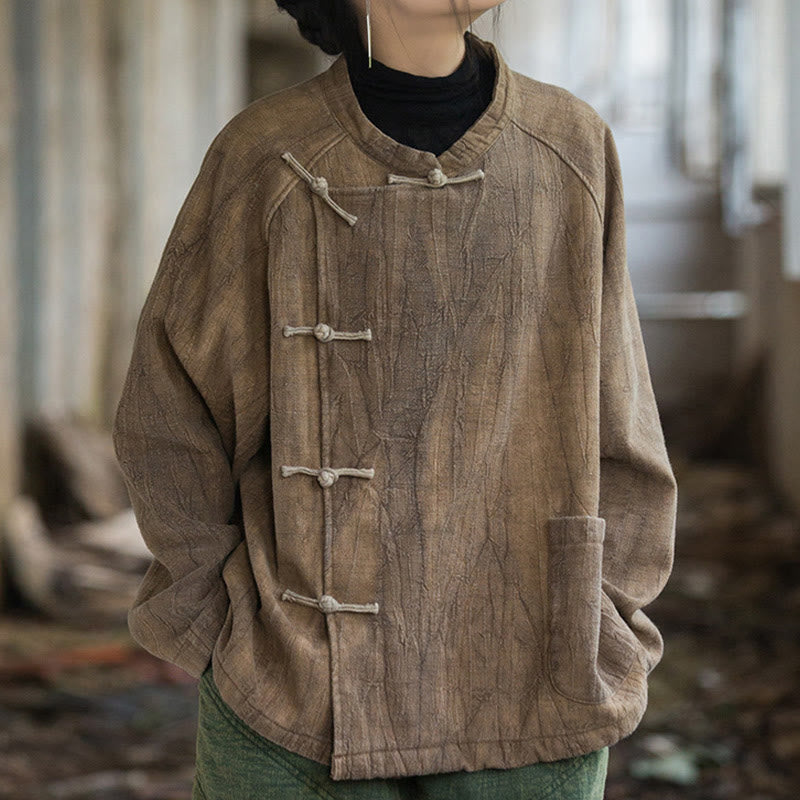 Koszula damska z długim rękawem i ramią lnianą, jednokolorowa, z żabim guzikiem i termicznymi Buddha Stones - Peru - US4-12, UK/AU8-16, EU36-44 (F) - image 10