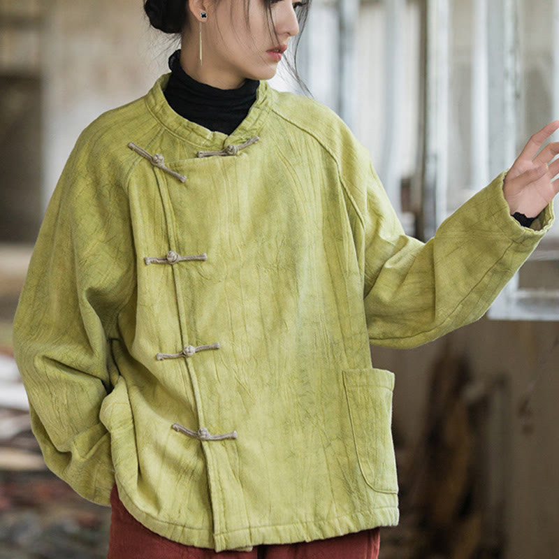 Koszula damska z długim rękawem i ramią lnianą, jednokolorowa, z żabim guzikiem i termicznymi Buddha Stones - image 21